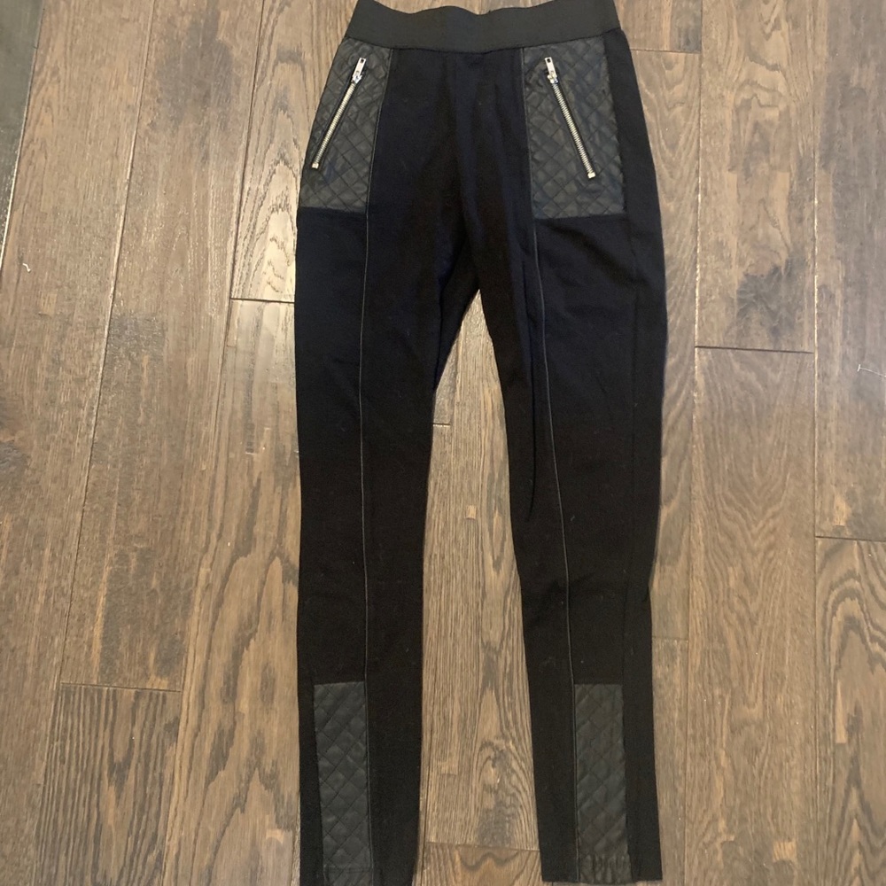 Black Leggings w/ Quilted Leather Detailing